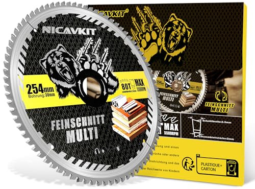NICAVKIT Ø254x 30 mm Kreissägeblatt für Holz, Metall & Alu uvm. Multi Material Feinschnitt Sägeblatt 254x30 Kompatibel als Bosch, Makita & Dewalt usw.