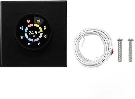 Thermostat Connecté Programmable Radiateur Électrique, Noir, WiFi, AC95-240V - Commande Rotative Intuitive, Protection Surchauffe, Contrôle Vocal et Application Mobile