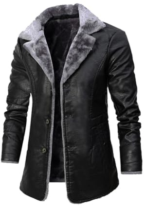 Generisch Schwarz,M, Herbst/Winter Herren PU-Leder Sexy Lässig Reverskragen Einreihig Anzug Lederjacke Motorradbekleidung Oberbekleidung DS Nachtclub Bühnenkleidung