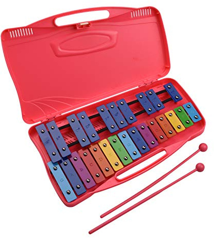 Tangxi Buntes Glockenspiel, Xylophon, Schlaginstrument mit 25 Tönen für Kinder, mit Koffer und 2 Schlägeln, Musikalisches Lernspielzeug für Kinder ab 3 Jahren (PINK)