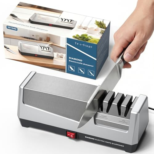 MusyVocay Electric Knife Sharpener with 100% Diamond, Professional 2-Stage 20 Degree Kitchen Knife Sharpener with Precision Angle Guide for Rough Sharpening, Repair (2 Stage)