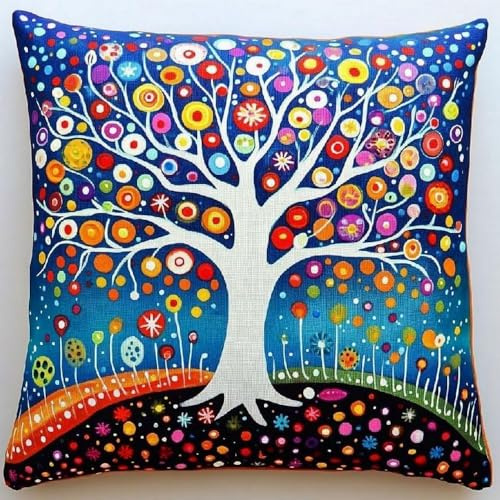 Pskgbxmu Stamped Cross-Stitch Kit DIY Embroidery Cushion Tree of Life Tapestry Pillow kit 45x45cm Stitch Set for Living Room Sewing Supplies Adults Beginners Gift
