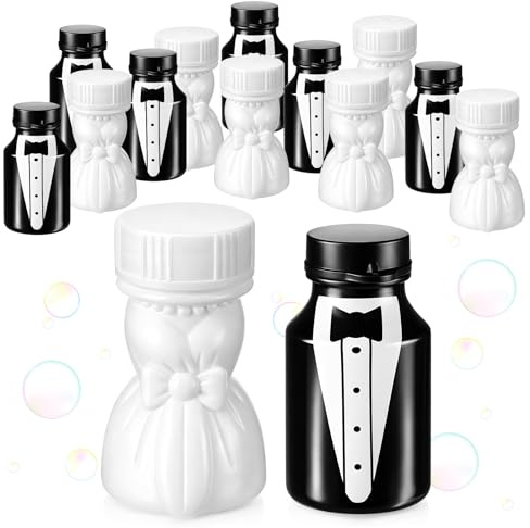 Skylety 12 Stück Hochzeitsseifenblasen mit Satinband für Brautpaar & Gäste | Für Hochzeit, Trauung und Verlobung: Seifenblasen-Set für Brautjungfern, Trauzeugen, Gäste und Tischdeko