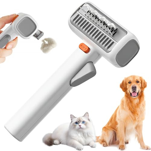 ELYCO Brosse de Toilettage 2 en 1 pour Chien et Chat, Peigne Auto-Démêlant avec Lames en Acier Inoxydable Ultra-Tranchantes, Bouton Auto-Nettoyant, Rateau Sous-Poil pour Poils Courts et Longs