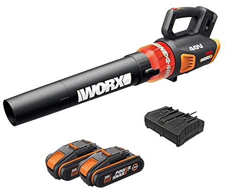 WORX WG584E, Akku-Laubbläser 40V, Brushless, PowerShare | Bürstenloser Motor, Turbinen Technologie und 145km/h Luftgeschwindigkeit -12m³/min Luftmenge