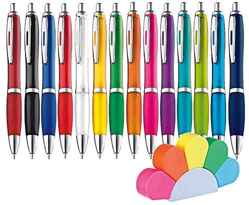 noTrash2003 50 Stück ergonomischer Kugelschreiber Kulis Druckkugelschreiber in trendigen Farben für Gewerbe, Gastronomie, Haushalt, Schule im Sparset mit gratis Textmarker inklusive