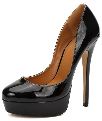 MAIERNISI JESSI Unisex Men's Women's Platform Pumps, Stiletto High Heels, Closed Toe, Party Dress Shoes Black EU45 - US 11.5 Women/10 Men