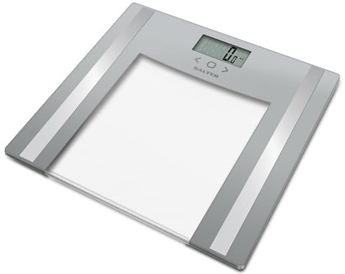Salter 9182 SV3R Glass Analyser Bathroom Scale, 150 kg Max Capacity, Digital Weighing Scales For Body Weight/Fat/Water, Muscle/Bone Mass, BMI, 8 User Memory, Athlete Mode, Easy to Read Display, Silver