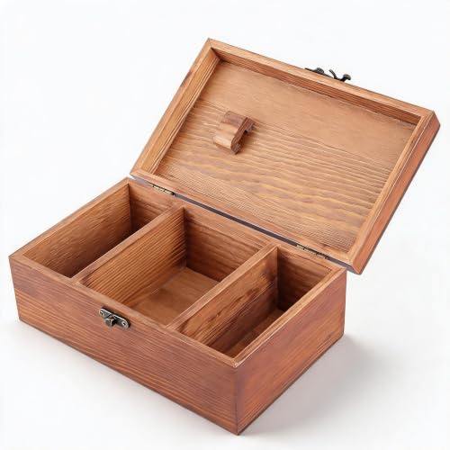 Holz Nähkorb Nähkästchen,Haushalt Vintage Holzkiste Aufbewahrungsbox DIY Nähwerkzeug Nähset Zubehör für Oma Mutter Frauen(leere Box)