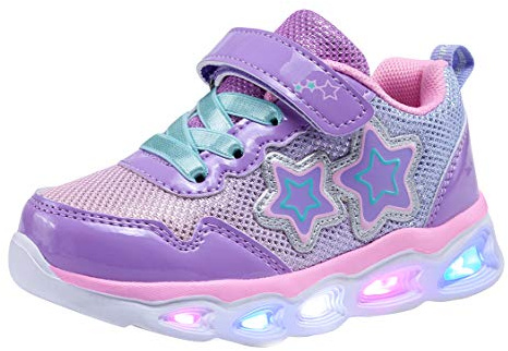 COODO Toddler Girls Light Up Shoes Little Kids Flashing Led Sneakers (7 Toddler,Mauve)