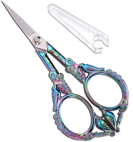 YOUGUOM Sewing Embroidery Scissors – Small Vintage Sharp Detail Shears for Craft, Artwork, Needlework Yarn, Handicraft DIY Tool, Thread Snips, 4.6in Rainbow Bird Style