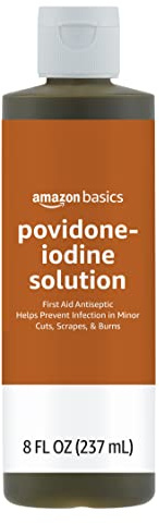 Amazon Basics First Aid Antiseptic, 10% Povidone Iodine Solution for Wound Cleaner and Infection Protection, Unflavored, 8 fl oz, 1-Pack (Previously Solimo)