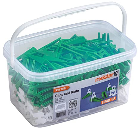 Meister Level Up Levelling System for Tiles, 350 Pieces, Tile Thickness 6-17 mm, 200 Advanced Clips & 150 Spacers, Tile Levelling Aid, Laying Aid with Wedges, 4427550