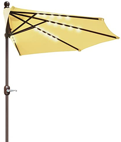 RTYUIO Garden Parasol 3m Half Outdoor Garden Parasol Market Umbrella with Solar LED Lights Suitable for Gardens Shops Decks Beaches (Color : Beige)