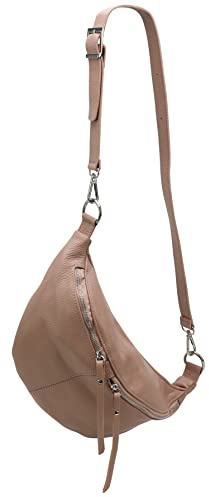 SH Leder echt Leder Damen stylisch Hüfttasche Bauchtasche Brusttasche für Festival Reise Große elegant Crossbody Bag Verstellbarer welchsellbar Schultergurt 37x21cm INA G676 (Nude, L)