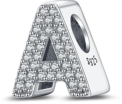 LaMenars Charms Alphabet A-Z Letter Dangle 925 Sterling Silver Buchstaben Initial Anhänger mit Zirkonia passt Europa Charm Armband Halskette, Geschenke für Frauen