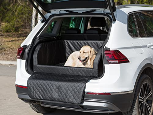 PillowPrim Hundeautositz, Hundedecke Auto Vordersitz/Rückbank, Transportbox Katze, Hundebox, Hundekorb, Hundegeschirr, Hundebett, Hundekörbchen (Schwarz Skaj, (1) 70x92x39 cm)