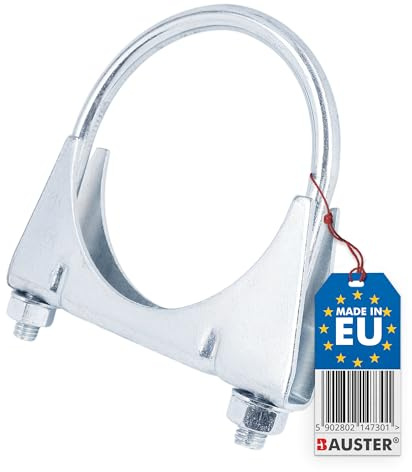BAUSTER® Bügelschelle 70mm Bügel-Klemme Auspuffschelle M8 Rohrschelle Rohrbügelschelle U-Bolzen für Montage von Antennen Rohren Masten Universalschelle für Rohrverbindungen