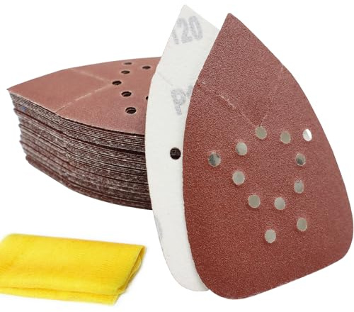 S&F STEAD & FAST Mouse Sander Pads 120 Grit 50 Pack, Mouse Sandpaper for Black and Decker Sander, 12 Hole Hook and Loop Sanding Pads, Detail Palm Sand Paper Set with Tack Cloth