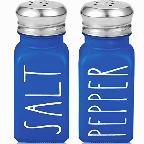 Brighter Barns Blue Salt and Pepper Shakers Set Modern Farmhouse Kitchen Decor for Home Restaurant - Blue Kitchen Decor & Kitchen Accessories - Cute Glass Shakers with Stainless Steel Lids (Blue)