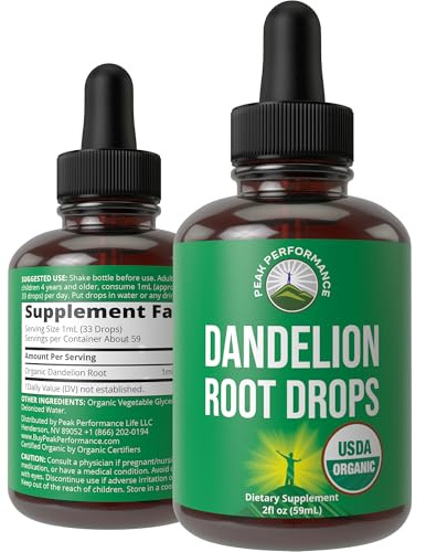 Dandelion Root Extract. USDA Organic Vegan Herbal Liquid Tincture Dandelions Supplement for Women and Men. Leaf Tonic for Immune, Liver, Gut Health. Zero Sugar, Gluten Free Supplements Not Capsules