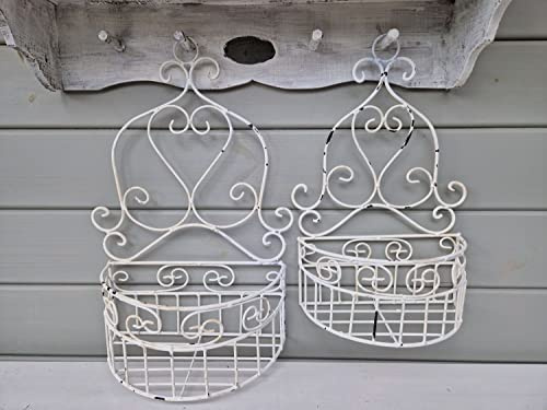 Arinosa Wandkorb Set 2 Stück Metall Körbe Weiß Vintage Shabby