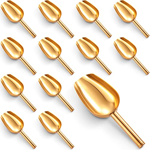 Roshtia 12 Pcs Gold Ice Scoops Stainless Steel Mini Scoop Candy Scoops for Kitchen Dispenser Buffet Jars, Scooping Coffee Bean, Sugar, Flour, Spice (5 oz)