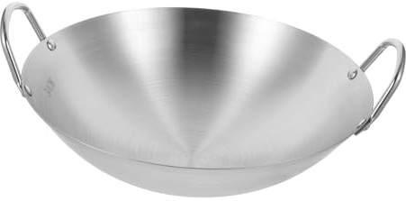 Cabilock Stainless Steel Wok Pan with Dual Handles for Electric Stove and Gas Stove, Thickened Stir Fry Pan Suitable for Daily Life Cooking, Sturdy Kitchen Cookware