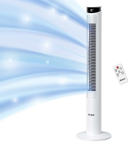 Air Pro Smart 46 Tower Oscillating Bladeless Fan With Remote - Tall Compact 3 Speeds Quiet Cooling - Floor Standing for Home and Office - LED Display, 4 Modes, 12-Hour Timer