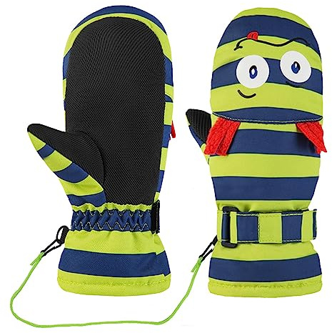 LOVMEAD Skihandschuhe Kinder Winter Fäustlinge Handschuhe Jungen Mädchen 1-10 Jahre Warm wasserdichte Winddichte für Schnee Snowboarden Skifahren Radfahren (M (4-6 Jahre), Cyan)