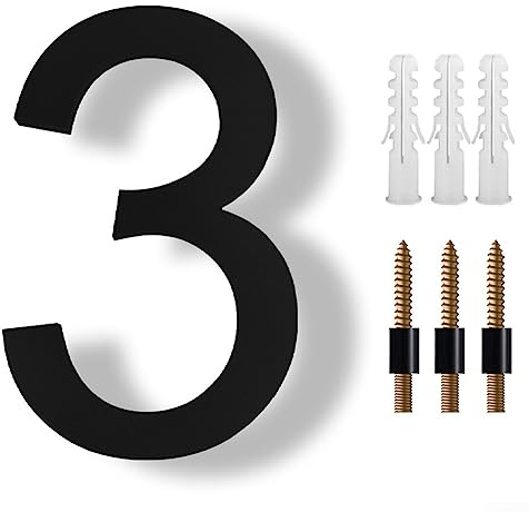 Numeri civici galleggianti, 20,3 cm, stile moderno, in metallo, nero, con ombra per indirizzo, cancello del garage, numeri stradali, numero 3