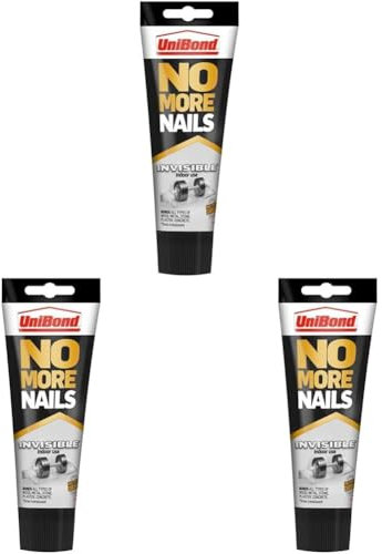 UniBond 1963625 No More Nails Invisible, Heavy-Duty Clear Glue, Strong Glue for Wood, Ceramic, Metal and More, Instant Grab Mounting Adhesive, 1 x 184g Tube (Pack of 3)