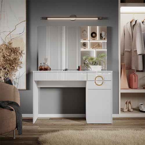 Vicco Schminktisch Adela, Weiß, 115 cm mit Spiegel, Funktioniert auch als stilvoller Arbeitsplatz