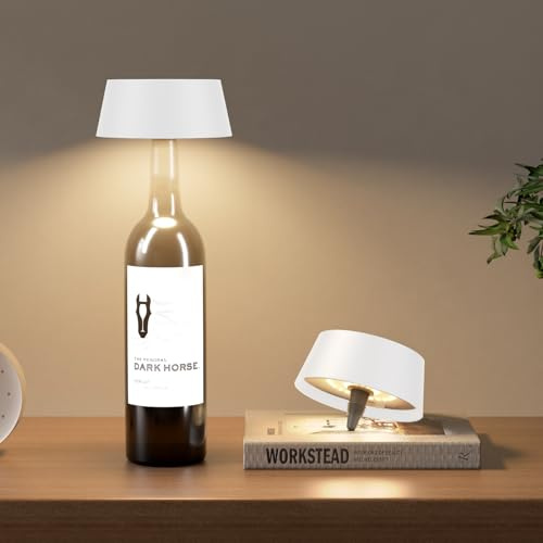 Aipsun 2 Stück Dimmbare LED Akku Flaschenlampe weiß 3000k Warmes, IP54 Kabellose Flaschenlampe für Innen und Außen, 5000mAh Tragbare Metall für Familie, Restaurant & Bar