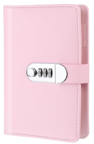 PATIKIL A6 Diary with Lock, Journal with Lock Cute Journaling Leather Notebook Journal 90 Pages Diary Binder Refillable Paper with Pen Card Slot Waterproof for Women Gifts Men, Pink
