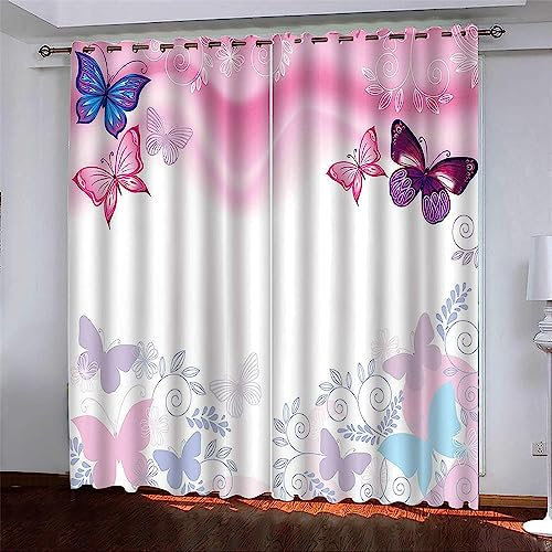 Vorhang Blickdicht Schlaufenschal Rosa Schmetterling 2 Stücke Verdunkelungsvorhang Schlaufen Gardinen Für Wohnzimmer Schlafzimmer Kinderzimmer Verdu