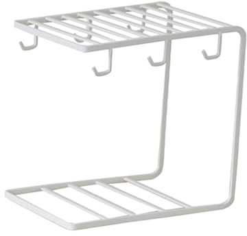 Alipis Porte-gobelet De Vidange Blanc en Fer Forgé, Étagère à Tasses en Verre 6 Supports, Support De Rangement pour Tasses à Café Compact Cuisine Et Séchage