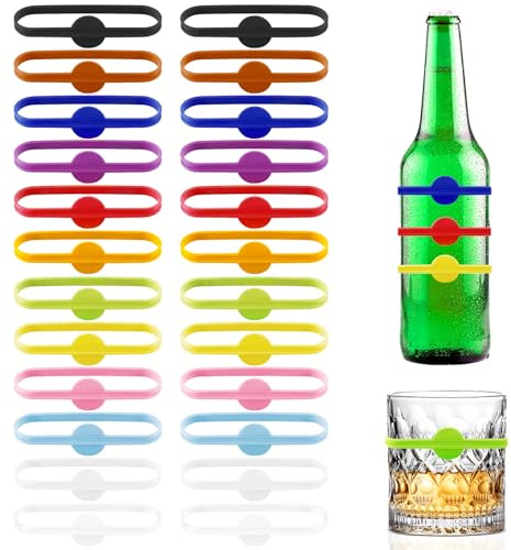 Ouprisks 24 PCS Glasmarkierer, Glasmarker Silicon, Geeignet für Weingläser, Sektgläser, Getränkegläser