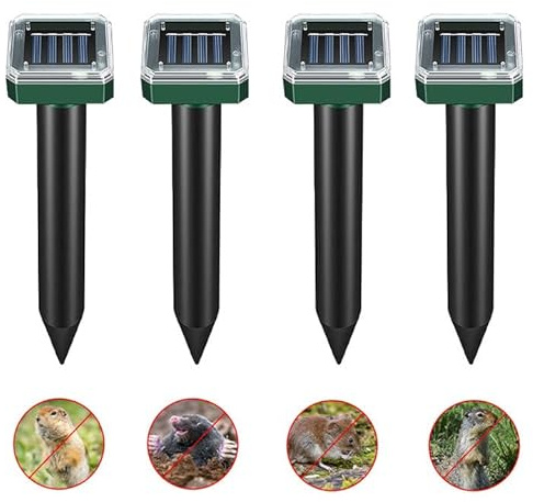 Hojalis Ahuyentador de Topos, 4 Piezas Solar Ultrasónico Ahuyentador de Topos, Repelente Solar de Topos, Impermeable Ahuyentador de Topos Solar para Jardin y Cámping, Anti Topos, Serpientes, R