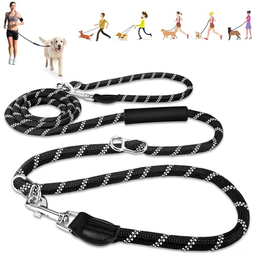 Eyein Hundeleine 3m für Kleine mittelgroße Hunde, 8in1 Schleppleine mit 3 Verstellbare Schnalle und Griffen, Reflektierende Doppelleine für 2 Hunde - Unter 100KG, Verdickte Freihandleinen, Schwarz