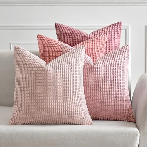 MIULEE Rosa Serie Dekorative Kordsamt Kissenbezug 45x45 4er Set Sofakissen | Kissenbezüge Dekokissen Kopfkissenbezug Couchkissen Deko Bezug für Sofa Couch Wohnzimmer Schlafzimmer Büro