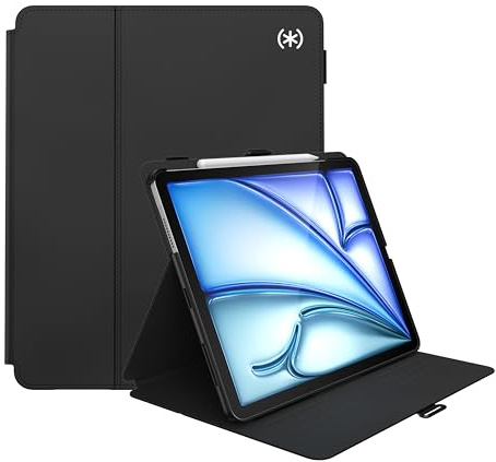 Speck New iPad Air 13 Case (2024) - Fits iPad Pro 12.9 Case (2022/2021, 6th/5th Gen) with Pencil Holder, Drop & Camera Protection, Slim Multi Range Stand, Balance Folio - Black/Black/White