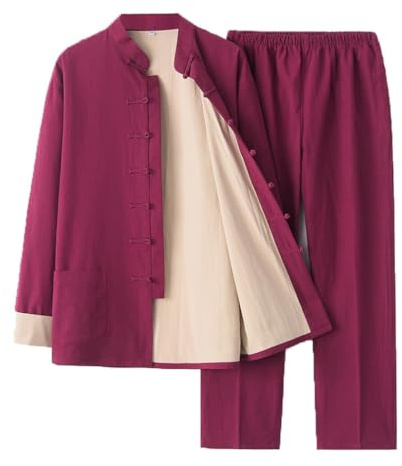 MRYDB Baumwoll-Leinen-Tang-Anzug für Herren, Hanfu, chinesische traditionelle Kleidung, Kampfsport-Anzug, Kung-Fu-Flügel-Chun-Jacke, langärmelig, Tai-Chi-Uniform, Mantel, Hose