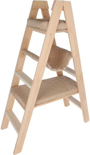 Kerbl Pet Kratzbaum Ladder, Katzenkratzbaum, natur/beige, 97x35x134cm, Holz, Velourstoff, Katzen, Sisalstufen