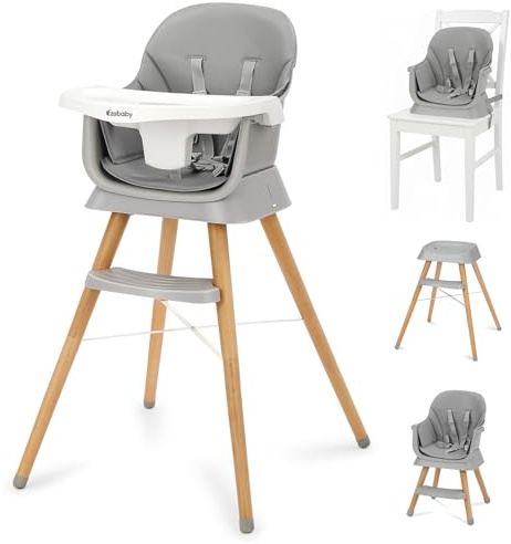 Ezebaby 6 in 1 Wooden High Chairs for Babies and Toddlers, Convertible Portable High Chair, Booster Seat for Dining Table,Toddlers Chair with Adjustable Legs & Dishwasher Safe Tray