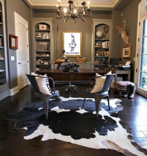 REAL/GENUINE COWHIDE LEATHER RUGS TRICOLOR COW FUR HIDE SKIN CARPET AREA (BLACK & WHITE, XXX-LARGE [36-44 SQFT])