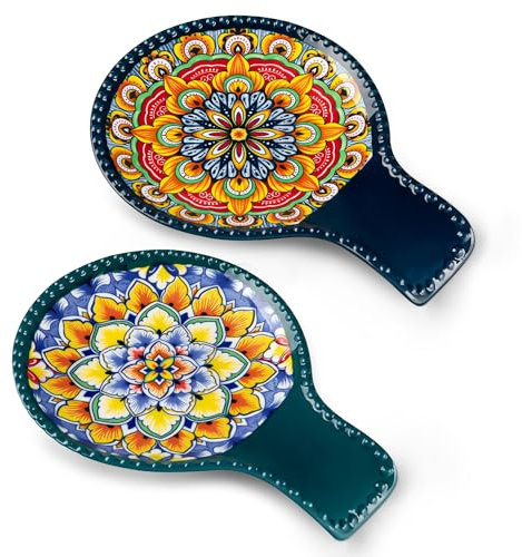 vancasso SIMI Spoon Rest, Porcelain Spoon Holder for Kitchen, Heat Resistant Utensil Rest for Countertop, Tea Bag Holder Dish, Dishwasher Safe, 2 Pack, Dark