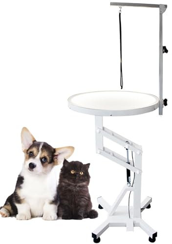 Klappbarer Fellpflegetisch for Haustiere, drehbarer Tisch for Anheben und Pflegen von Hunden mit Licht, runde 60 cm/70 cm große Tischplatte for die Fellpflege von Haustieren, verstellbare Höhe/Arm(70C