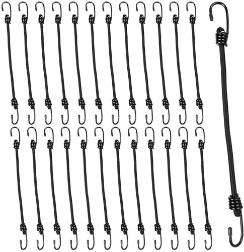 GBACHOOSE 24PCS 12 Inch Heavy Duty Bungee Cord with Hook, 8mm Diameter Bungee Straps, Elastic Straps with Metal Hooks for Luggage Rack, Camping, Tarps, Hand Carts (Black)