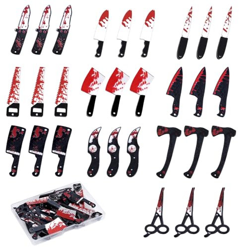 NQEUEPN 30pcs Fake Bloody Knife Charms, 10 Styles Horror Halloween Charms Mini Acrylic Knives Pendants Tiny Knife Beads for Jewelry Making Necklaces Bracelets Earrings DIY Crafts
